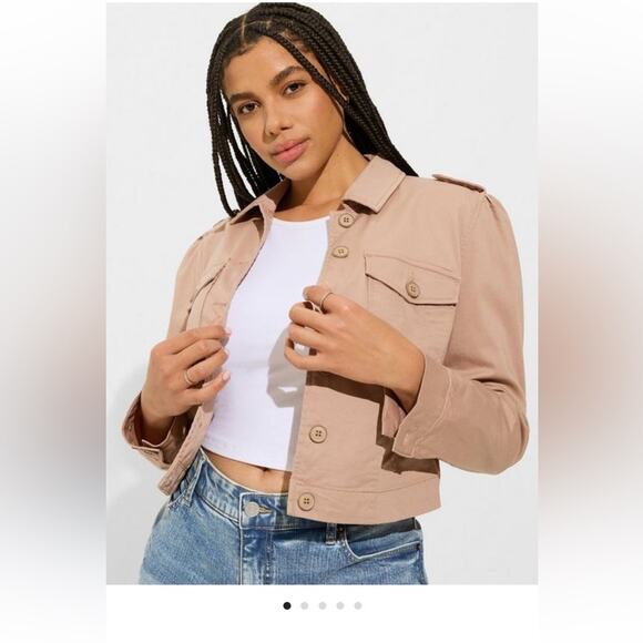 New Womens Torrid Size 4 Lightweight Twill‎ Army Trucker Jacket - Picture 4 of 8